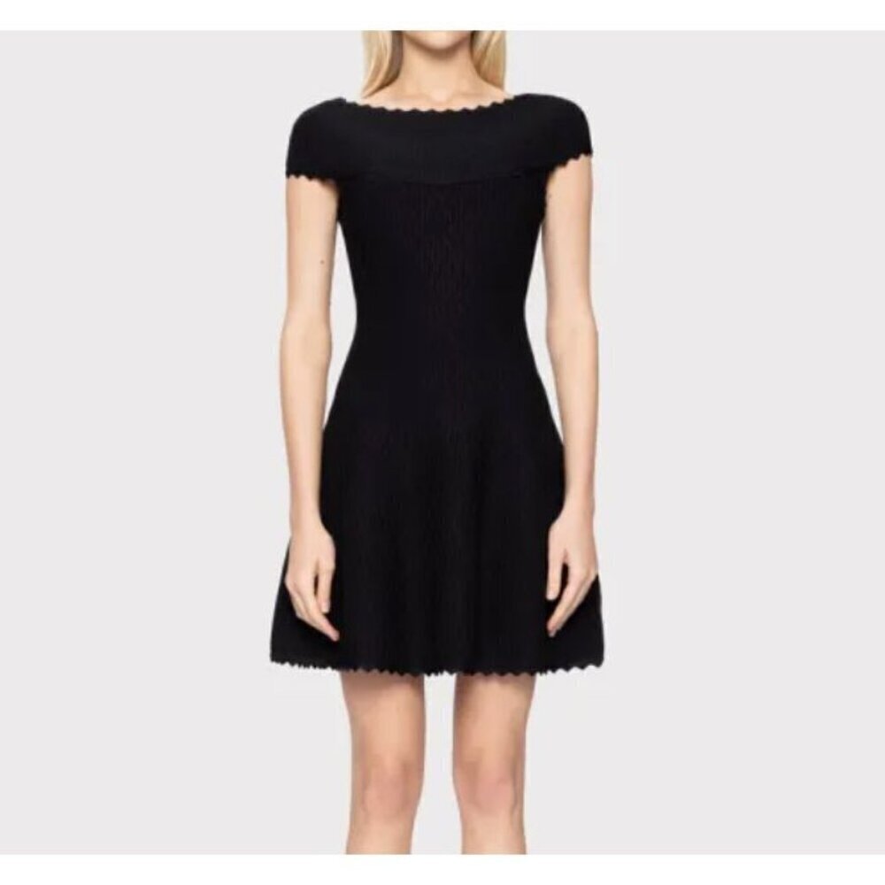 Herve Leger Black cap sleeve fit and Flare textured Dress size XS